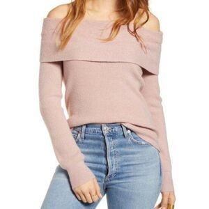 LEITH Off The Shoulder Sweater In Pink Adobe XS